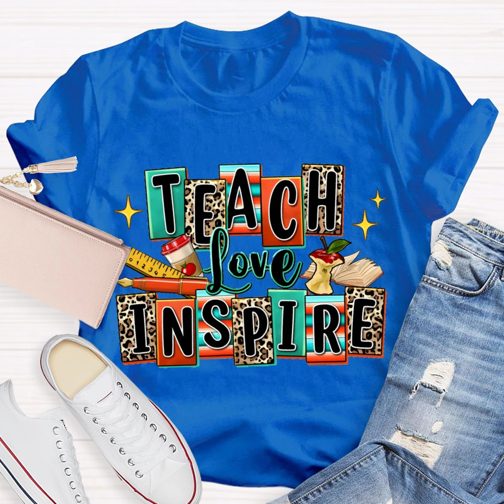 Teach Love Inspire Colorful And Leopard Checkered T-shirt