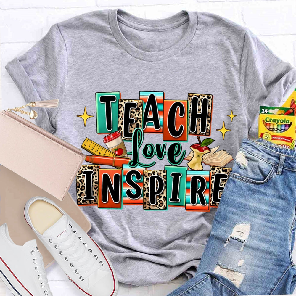 Teach Love Inspire Colorful And Leopard Checkered T-shirt
