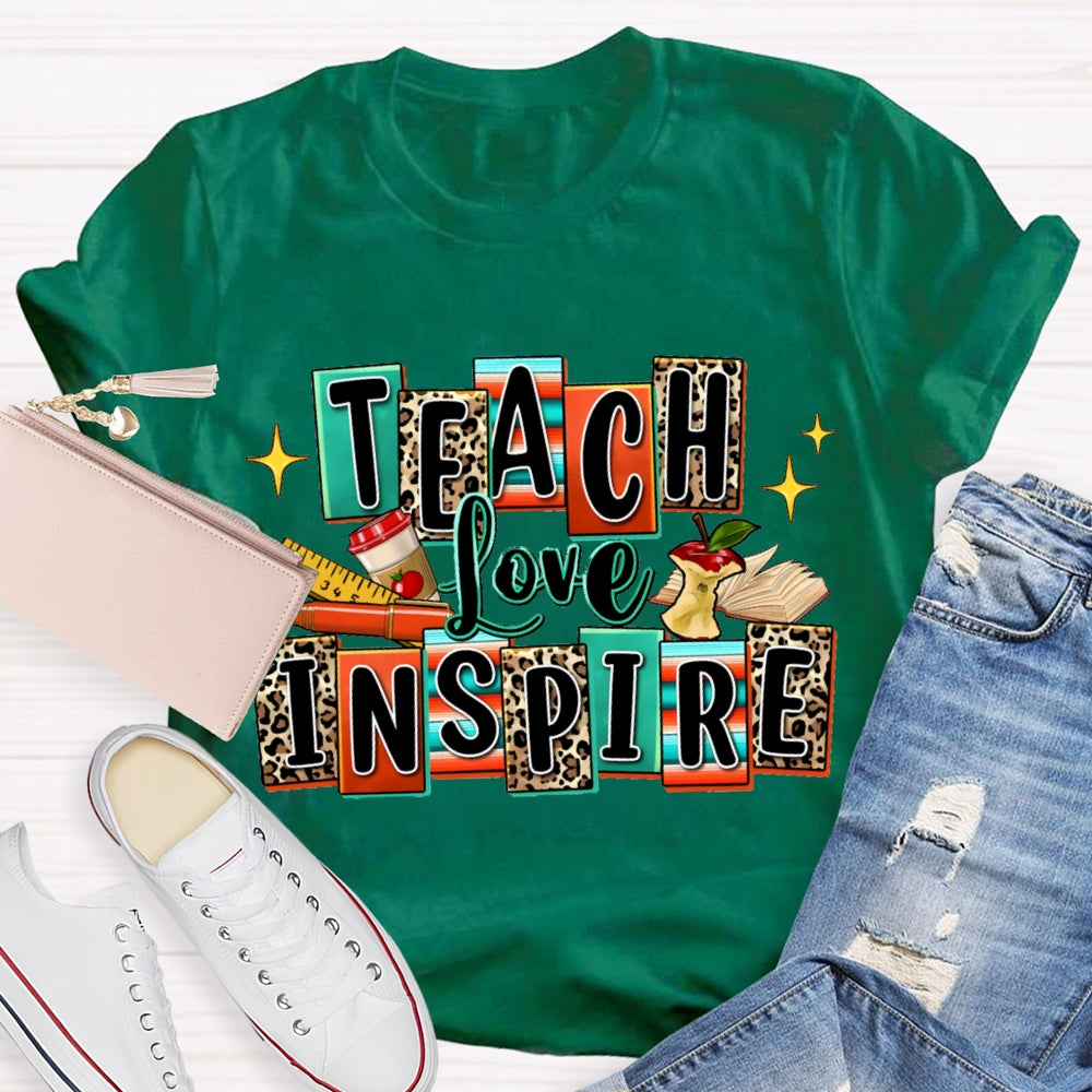 Teach Love Inspire Colorful And Leopard Checkered T-shirt