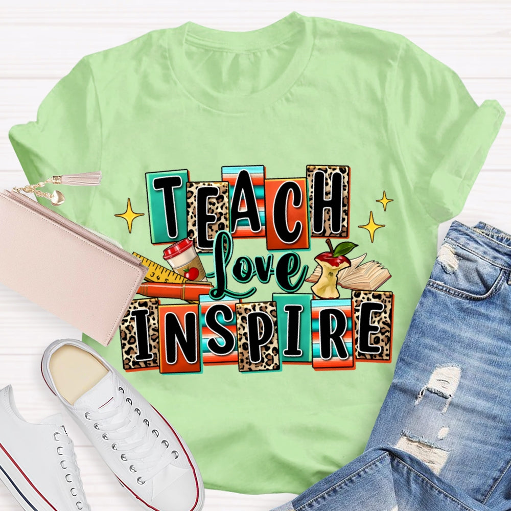 Teach Love Inspire Colorful And Leopard Checkered T-shirt