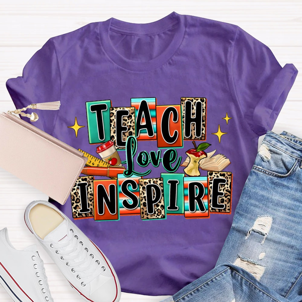 Teach Love Inspire Colorful And Leopard Checkered T-shirt
