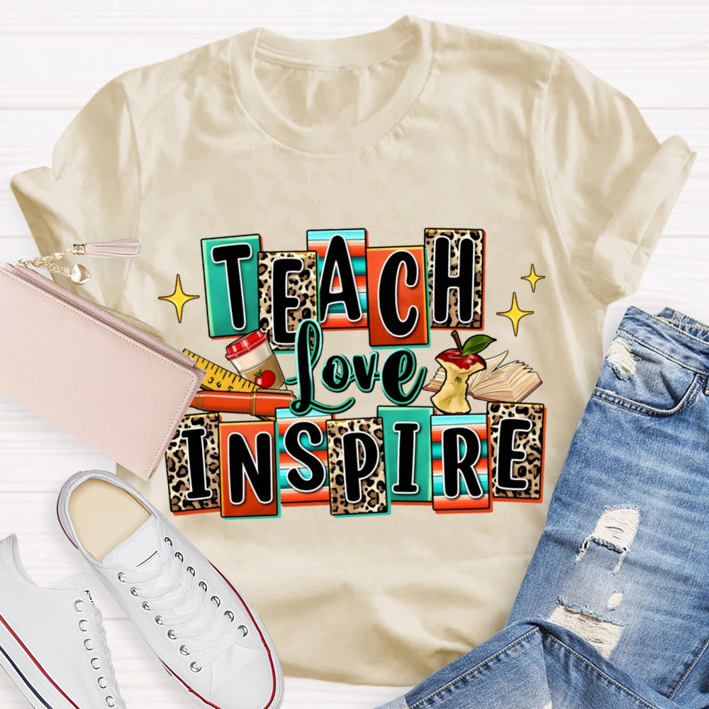 Teach Love Inspire Colorful And Leopard Checkered T-shirt