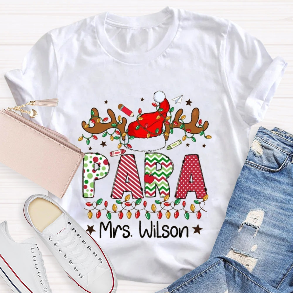 Personalized Name Para Deer Antlers Santa Hat And Christmas Lights T-shirt