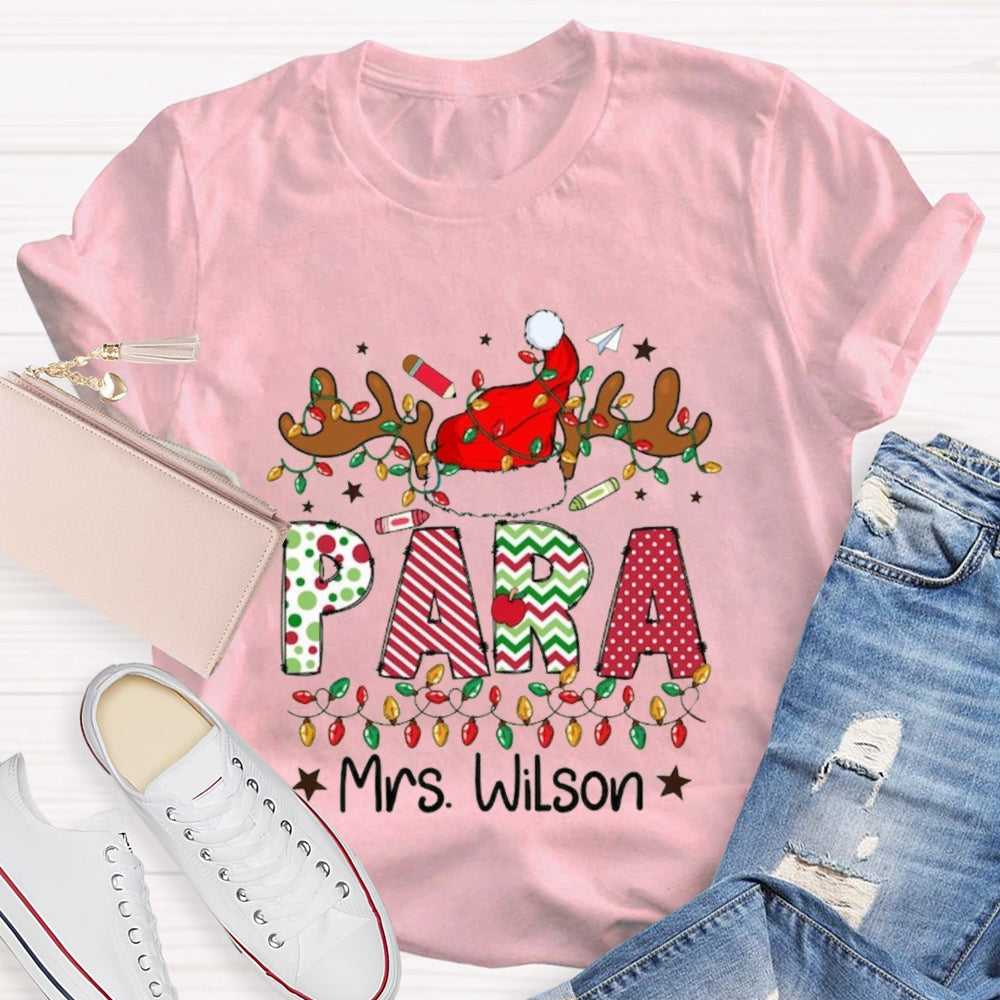 Personalized Name Para Deer Antlers Santa Hat And Christmas Lights T-shirt