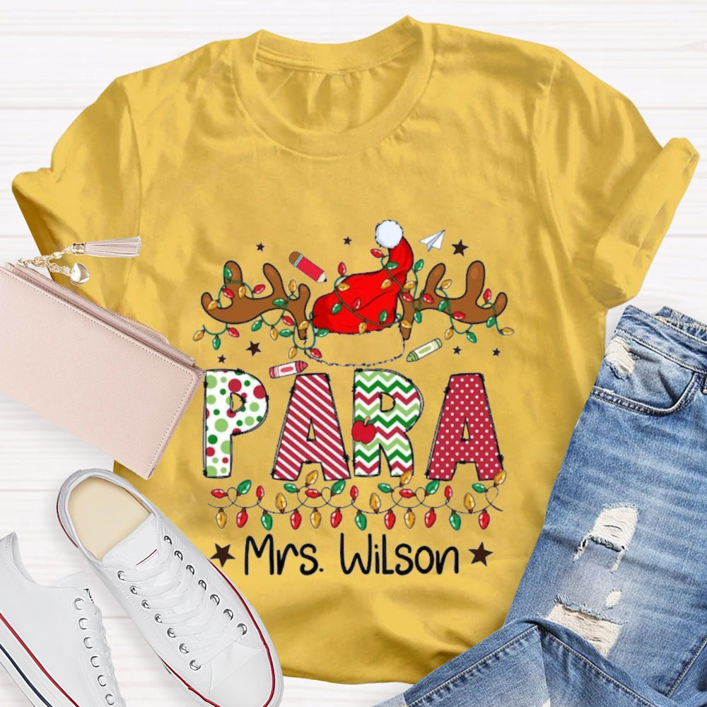 Personalized Name Para Deer Antlers Santa Hat And Christmas Lights T-shirt