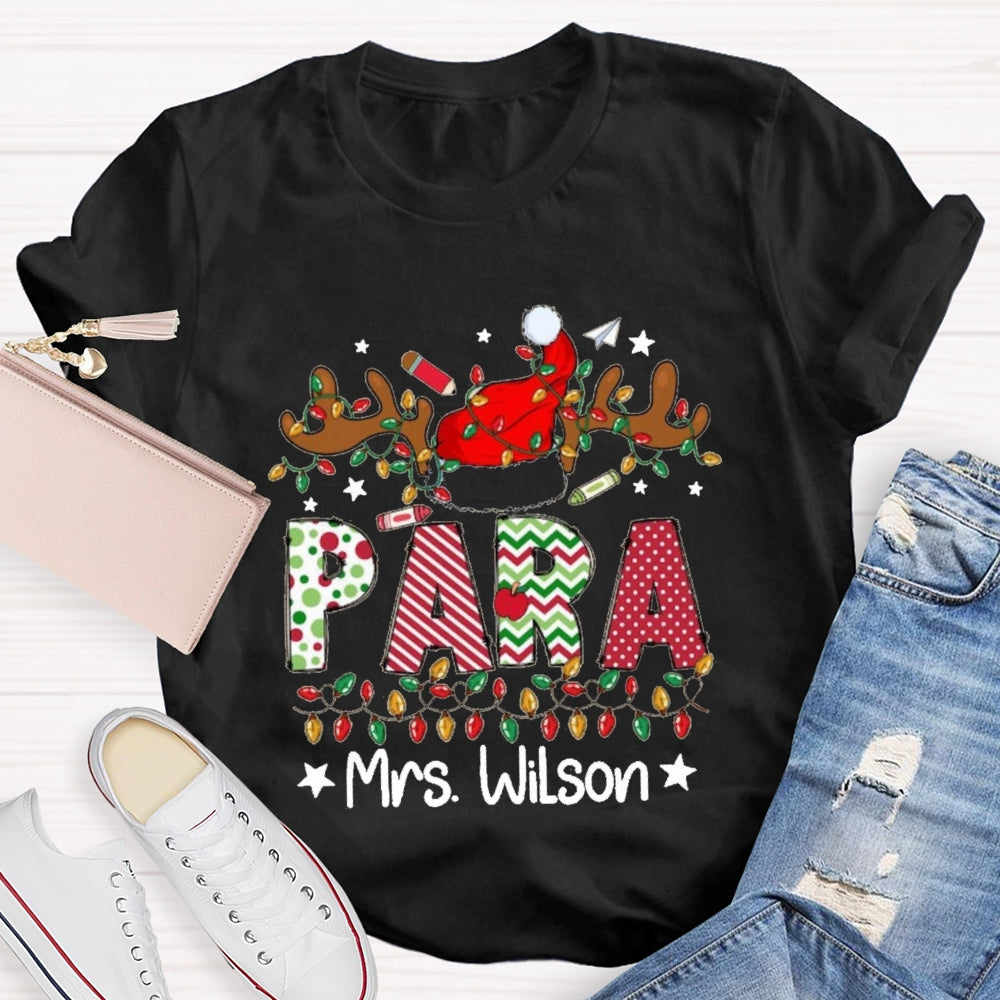 Personalized Name Para Deer Antlers Santa Hat And Christmas Lights T-shirt