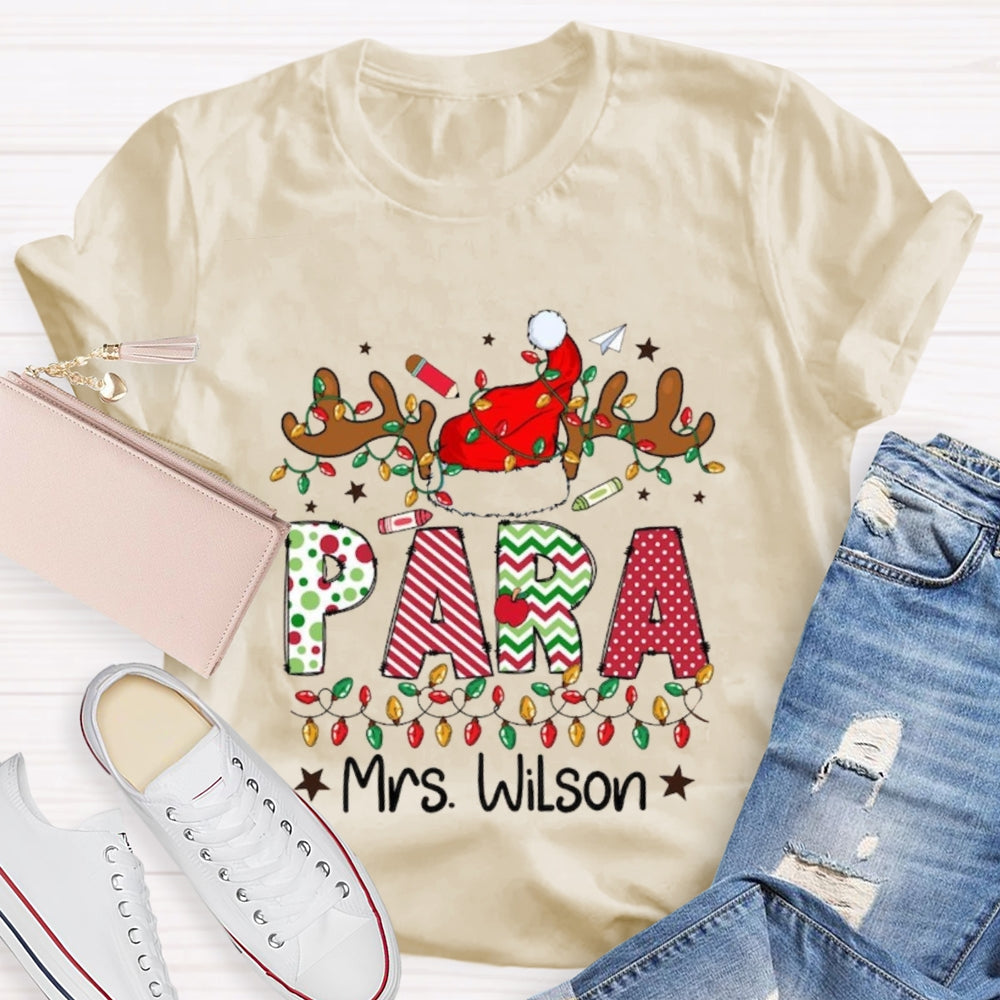 Personalized Name Para Deer Antlers Santa Hat And Christmas Lights T-shirt