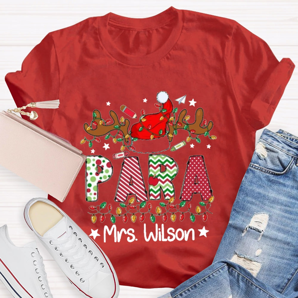 Personalized Name Para Deer Antlers Santa Hat And Christmas Lights T-shirt