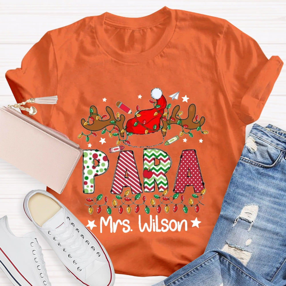 Personalized Name Para Deer Antlers Santa Hat And Christmas Lights T-shirt