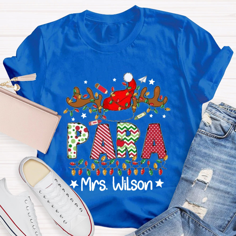 Personalized Name Para Deer Antlers Santa Hat And Christmas Lights T-shirt