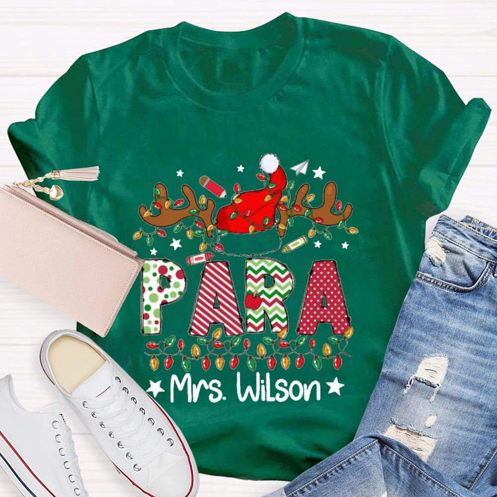 Personalized Name Para Deer Antlers Santa Hat And Christmas Lights T-shirt