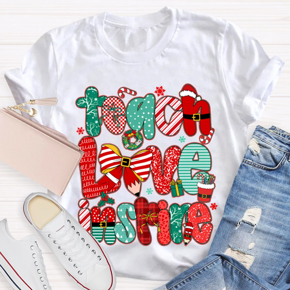 Teach Love Inspire Christmas Bow T-Shirt
