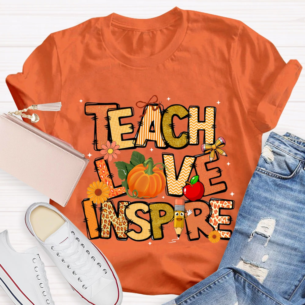 Teach Love Inspire Fall Vibes Pumpkin T-Shirt