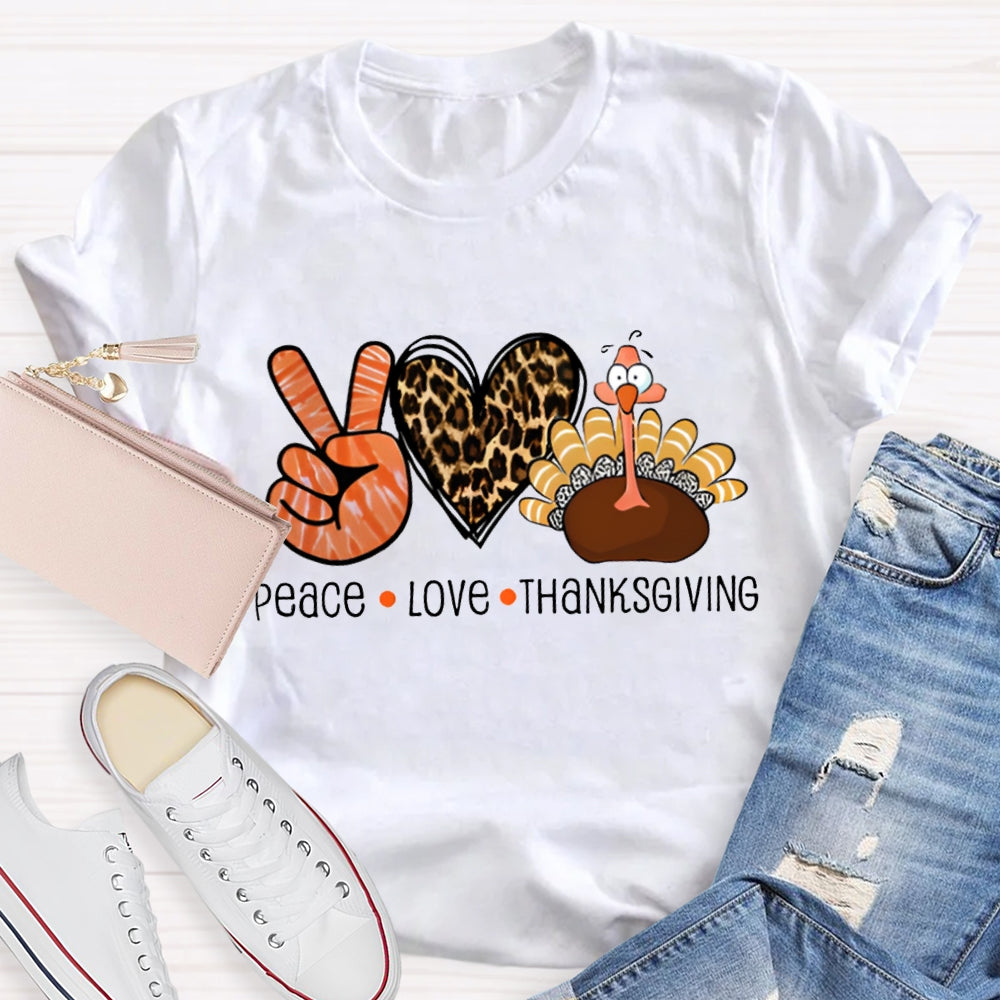 Peace Love Thanksgiving Leopard Heart Turkey T-Shirt
