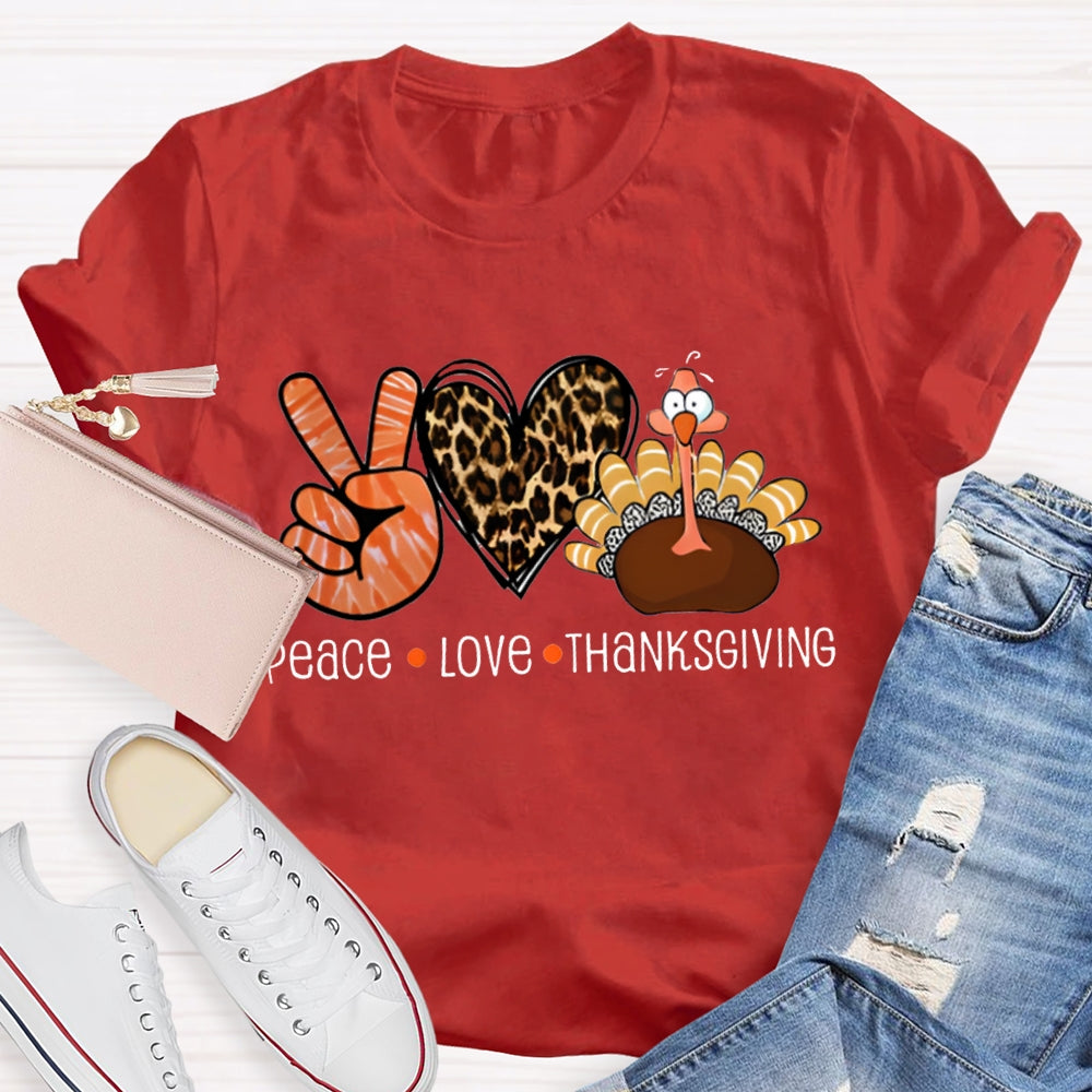 Peace Love Thanksgiving Leopard Heart Turkey T-Shirt