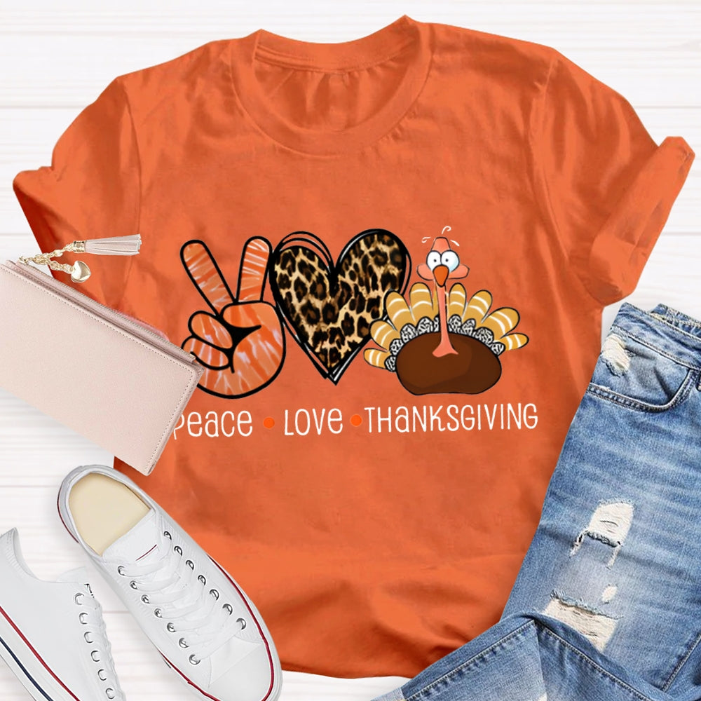Peace Love Thanksgiving Leopard Heart Turkey T-Shirt