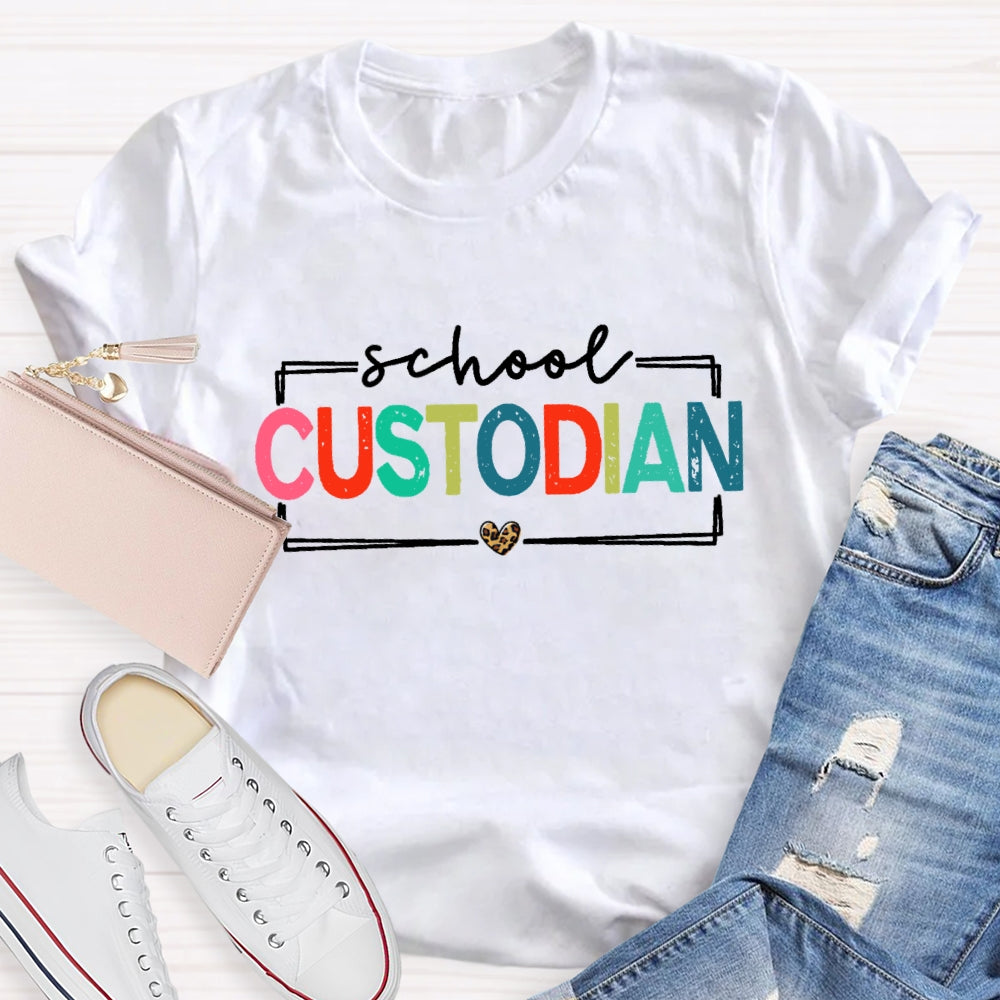 School Custodian Colorful Letter T-shirt