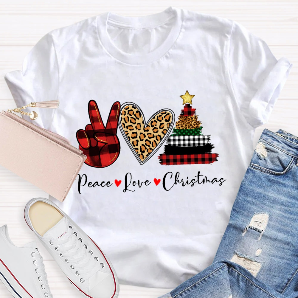 Peace Love Christmas Leopard Heart T-Shirt