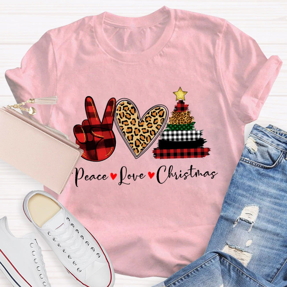 Peace Love Christmas Leopard Heart T-Shirt