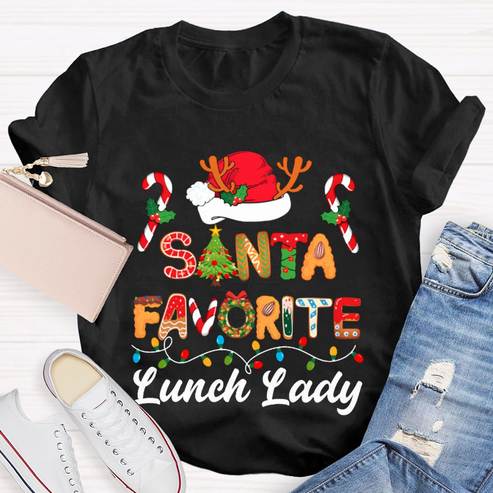Santa Favorite Lunch Lady Christmas Lights And Santa Hats T-shirt