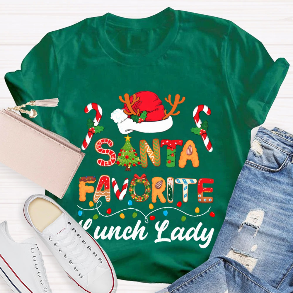 Santa Favorite Lunch Lady Christmas Lights And Santa Hats T-shirt