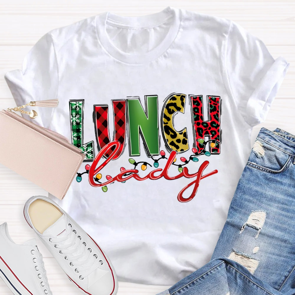 Lunch Lady Christmas Lights And Christmas Fonts T-shirt