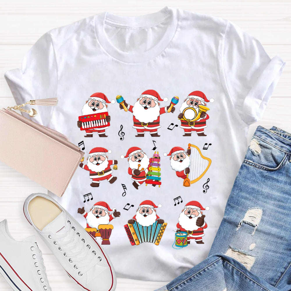Santa Claus Playing Musical Instruments Music Teacher Christmas T-shirt