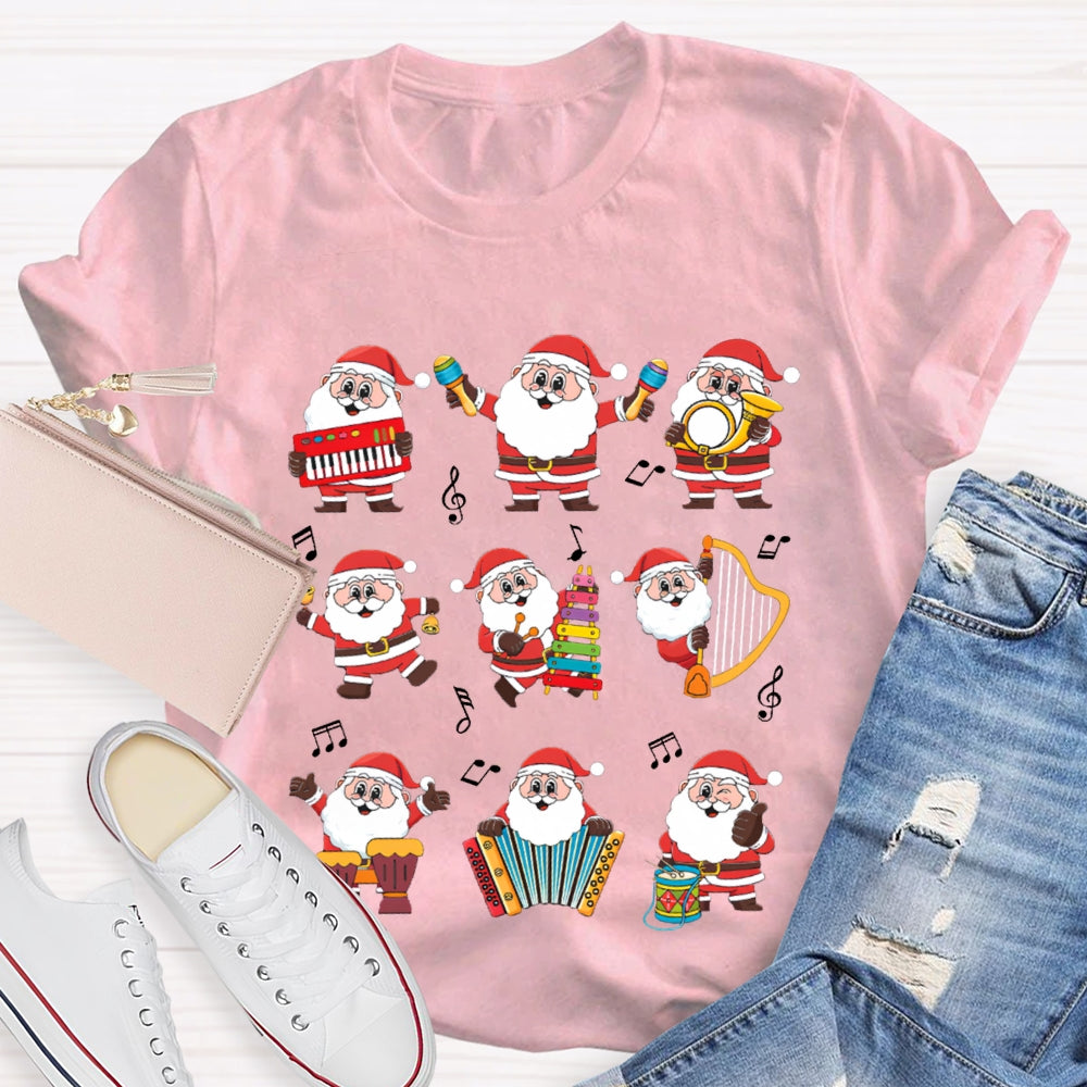 Santa Claus Playing Musical Instruments Music Teacher Christmas T-shirt