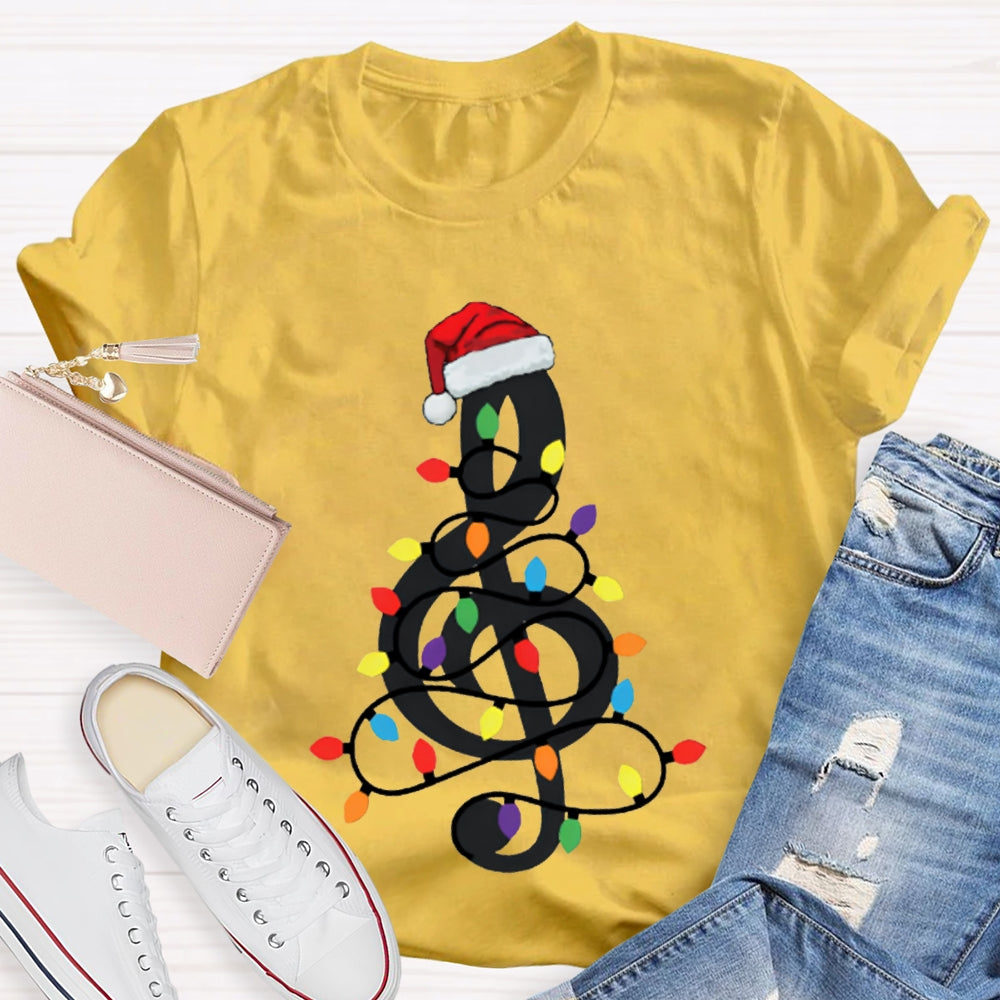 Musical Notes Wrapped Around Christmas Lights Music Teacher Christmas T-shirt
