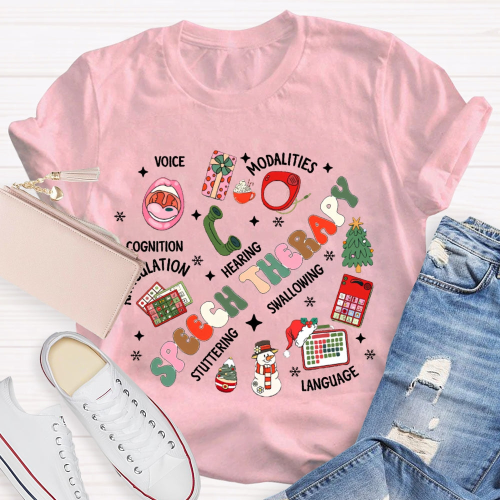 Speech Therapy Voice Modalities Hearing Stuttering Christmas T-shirt