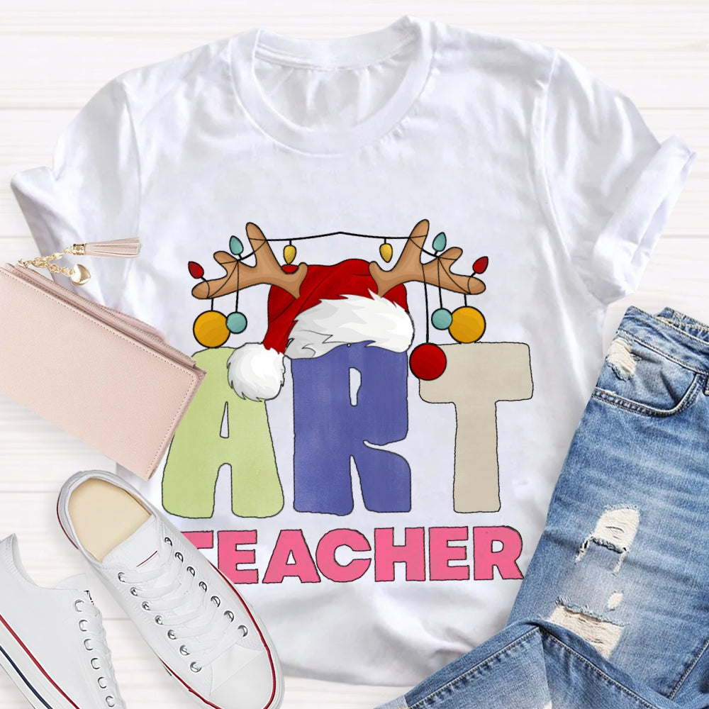 Art Teacher Santa Hats And Christmas Lights T-shirt