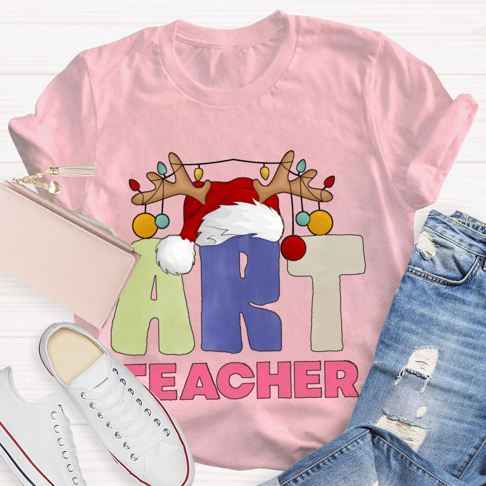 Art Teacher Santa Hats And Christmas Lights T-shirt