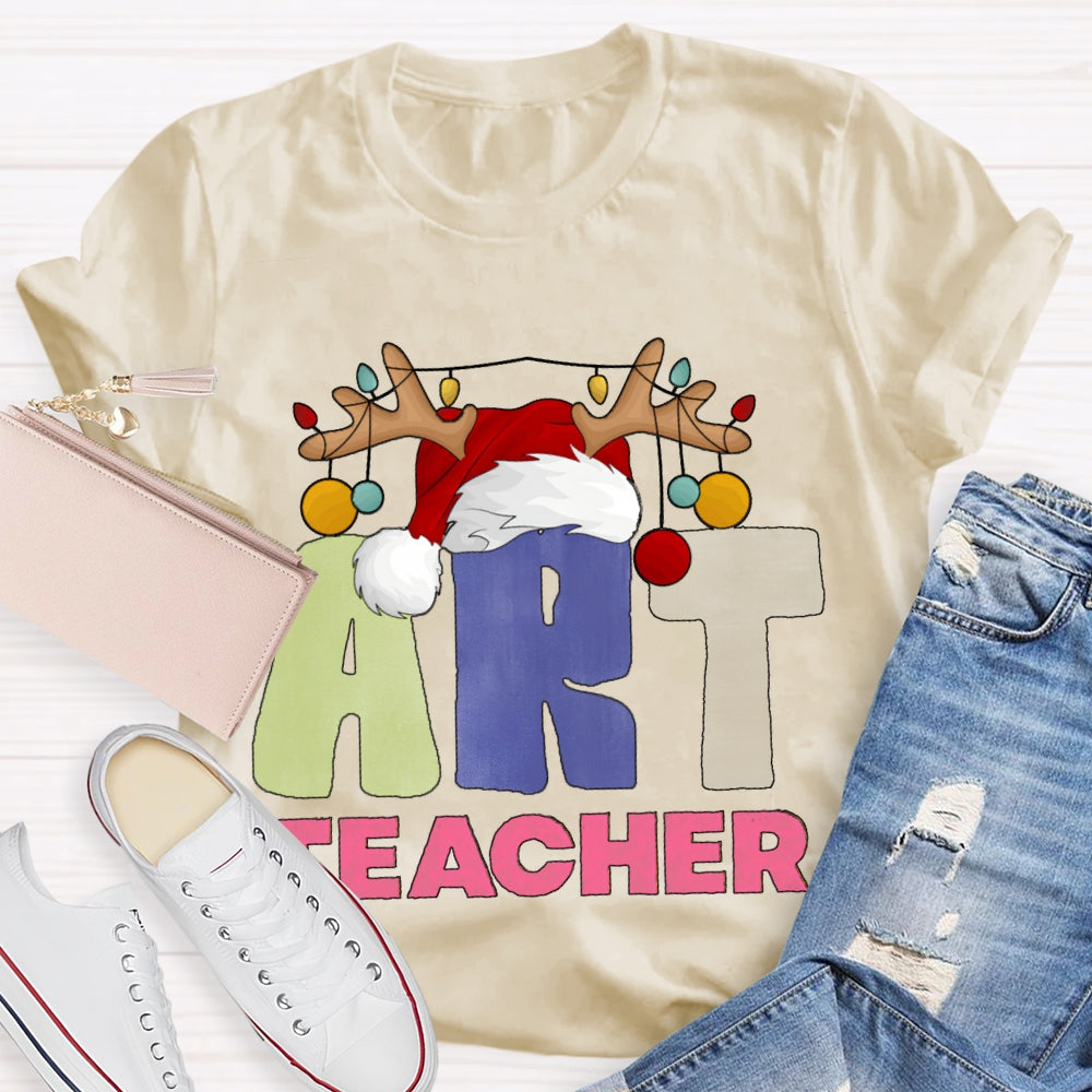 Art Teacher Santa Hats And Christmas Lights T-shirt