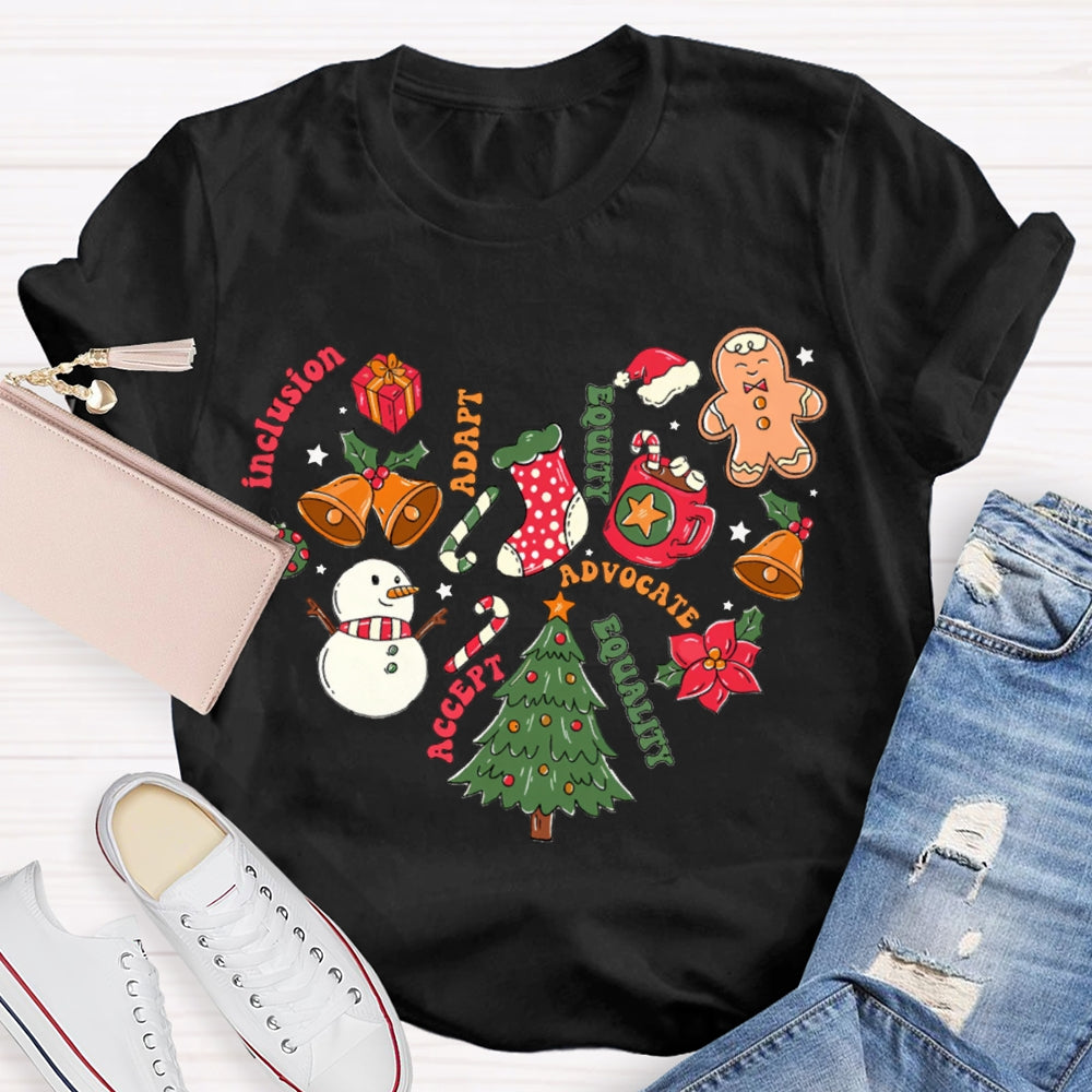 Inclusion Adapt Equity Equality Accept Christmas T-shirt