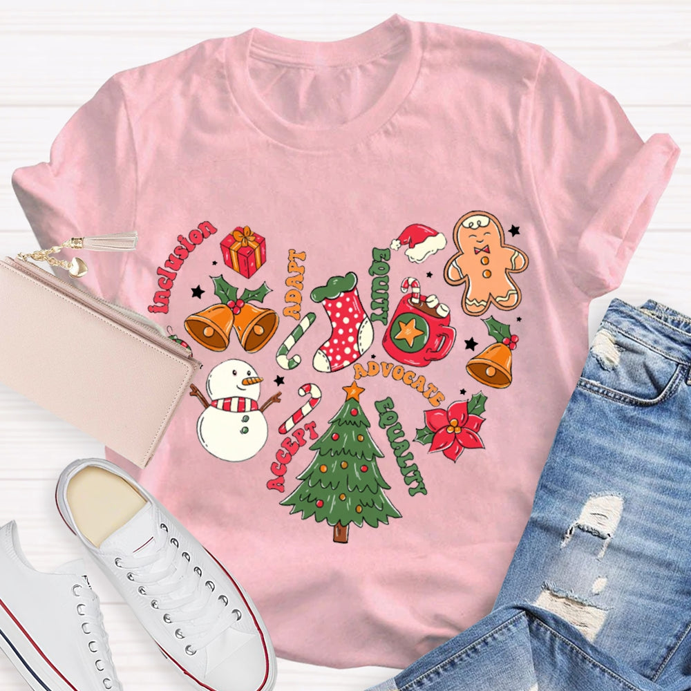 Inclusion Adapt Equity Equality Accept Christmas T-shirt