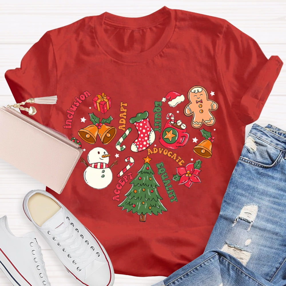 Inclusion Adapt Equity Equality Accept Christmas T-shirt