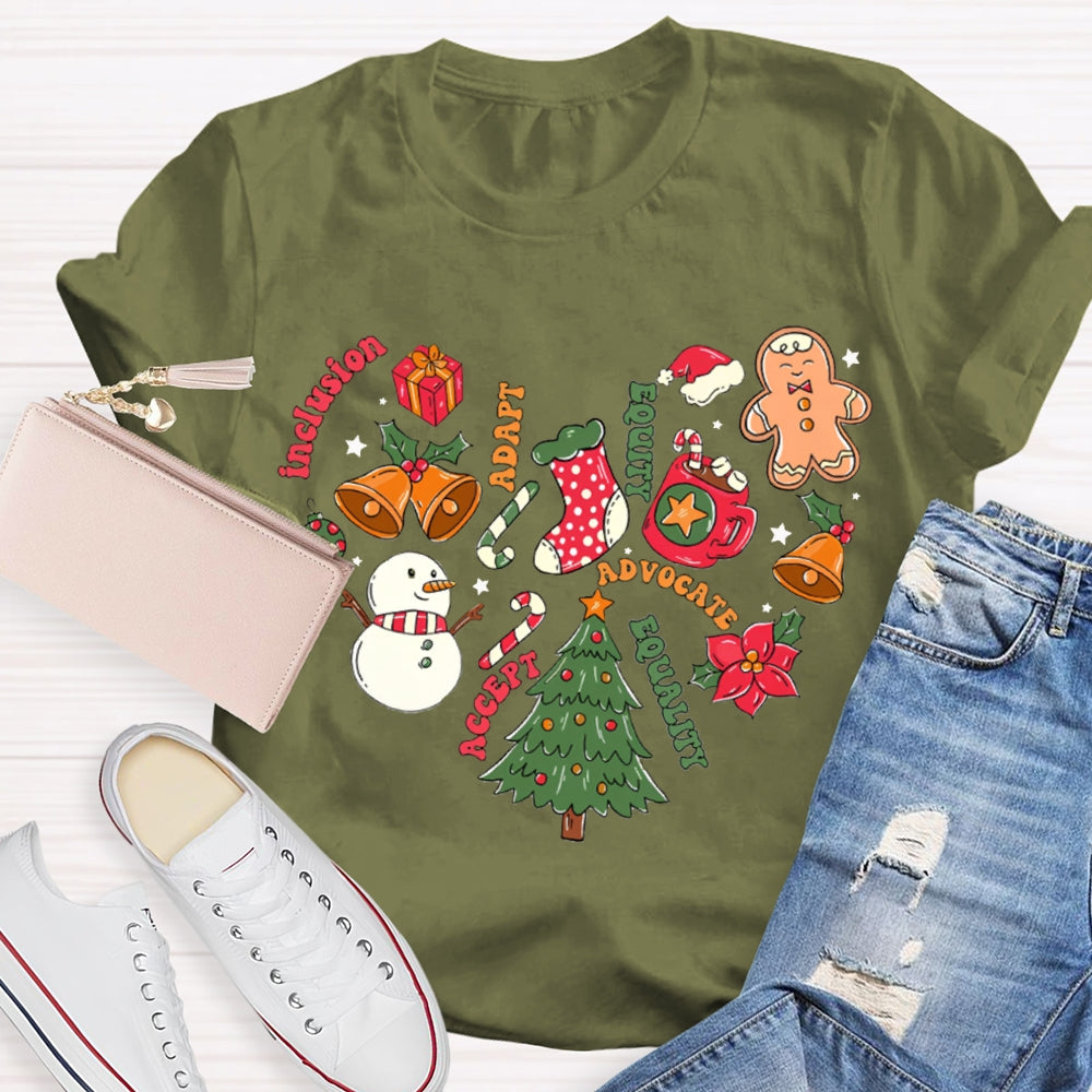 Inclusion Adapt Equity Equality Accept Christmas T-shirt
