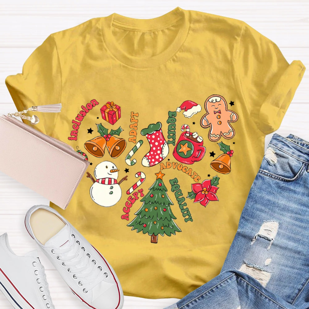 Inclusion Adapt Equity Equality Accept Christmas T-shirt