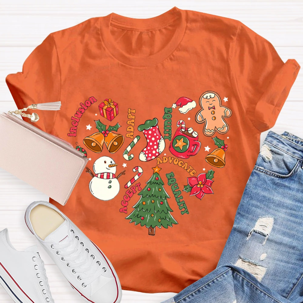 Inclusion Adapt Equity Equality Accept Christmas T-shirt