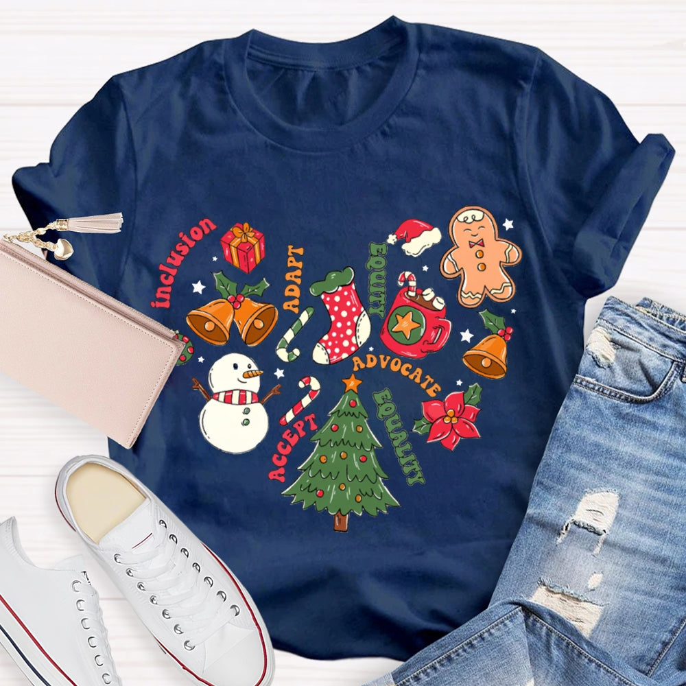 Inclusion Adapt Equity Equality Accept Christmas T-shirt