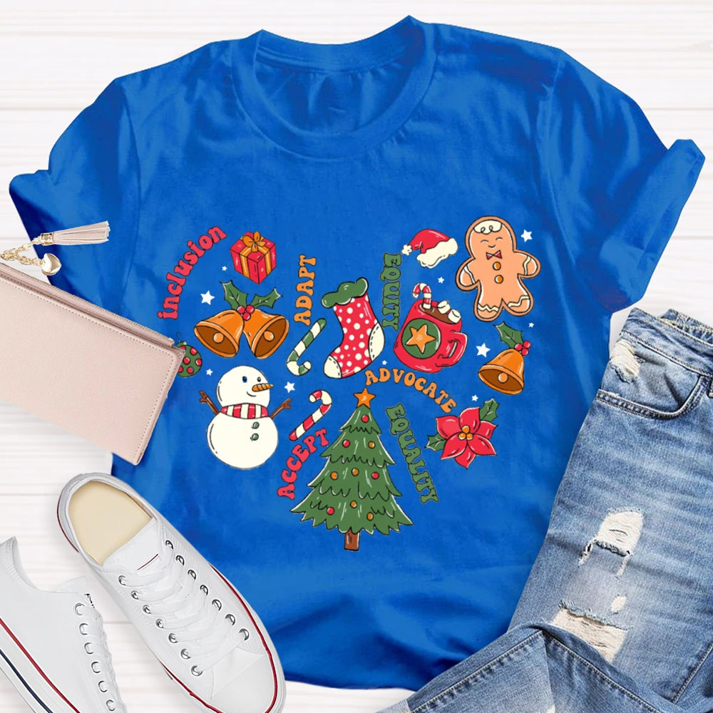 Inclusion Adapt Equity Equality Accept Christmas T-shirt