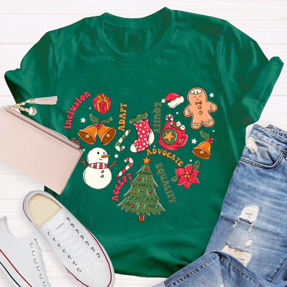 Inclusion Adapt Equity Equality Accept Christmas T-shirt