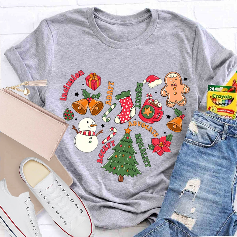 Inclusion Adapt Equity Equality Accept Christmas T-shirt