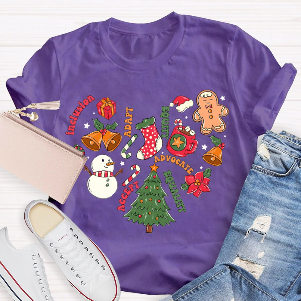 Inclusion Adapt Equity Equality Accept Christmas T-shirt
