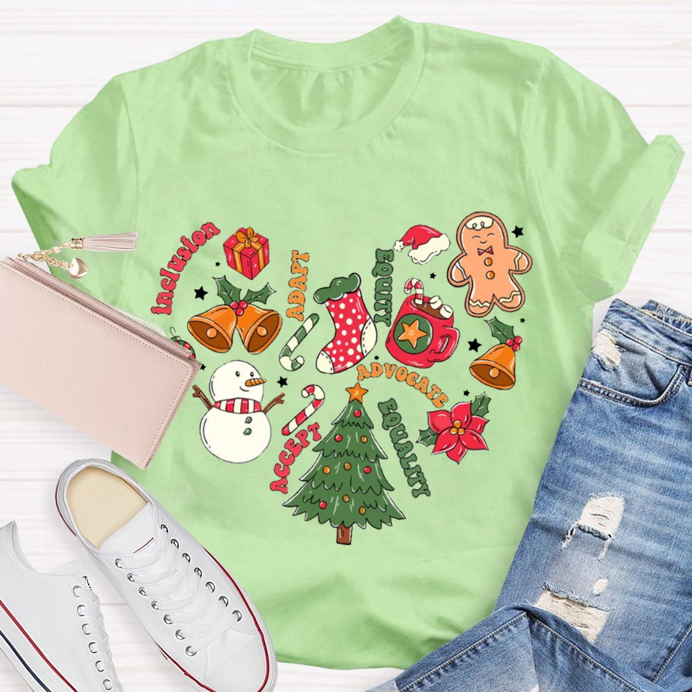 Inclusion Adapt Equity Equality Accept Christmas T-shirt