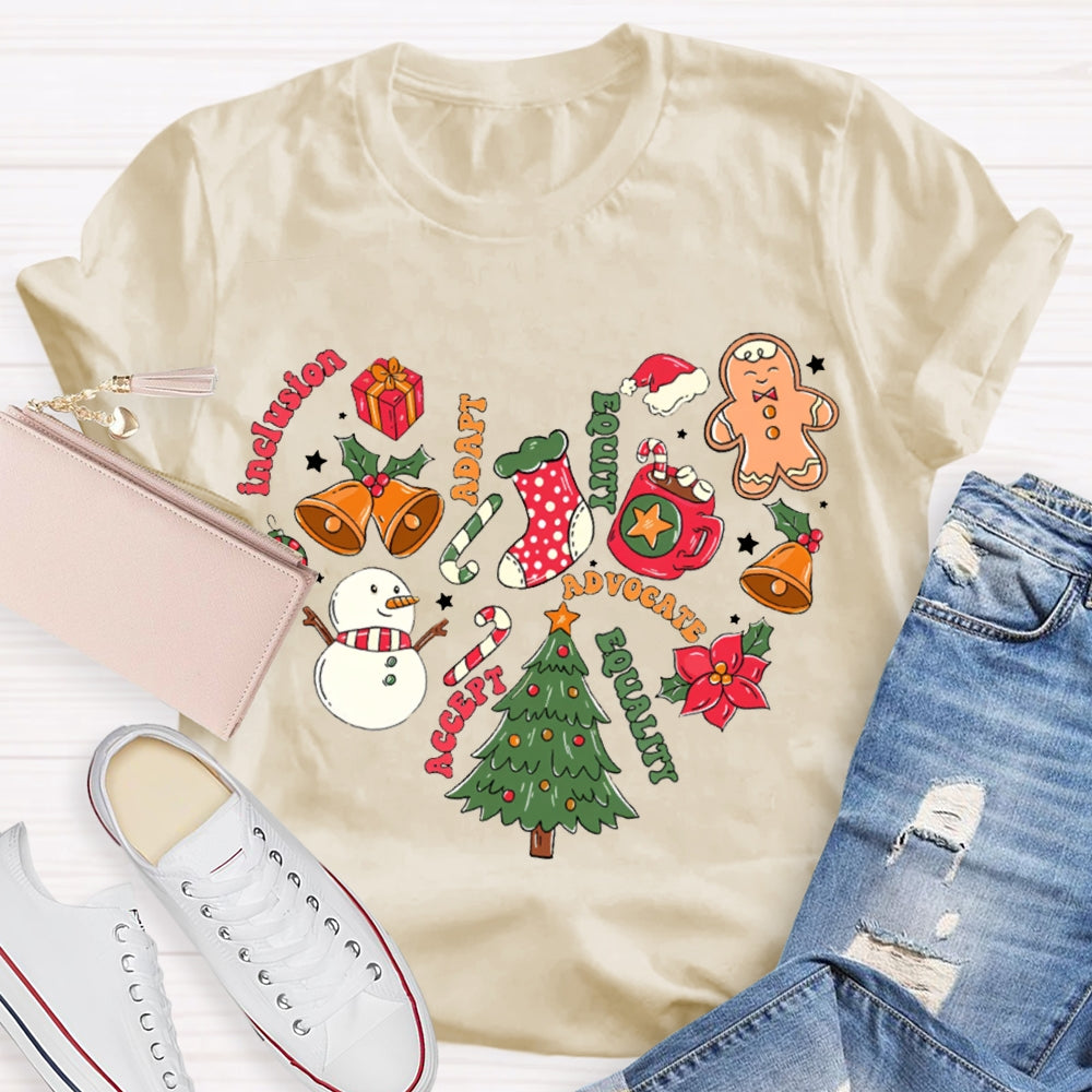 Inclusion Adapt Equity Equality Accept Christmas T-shirt