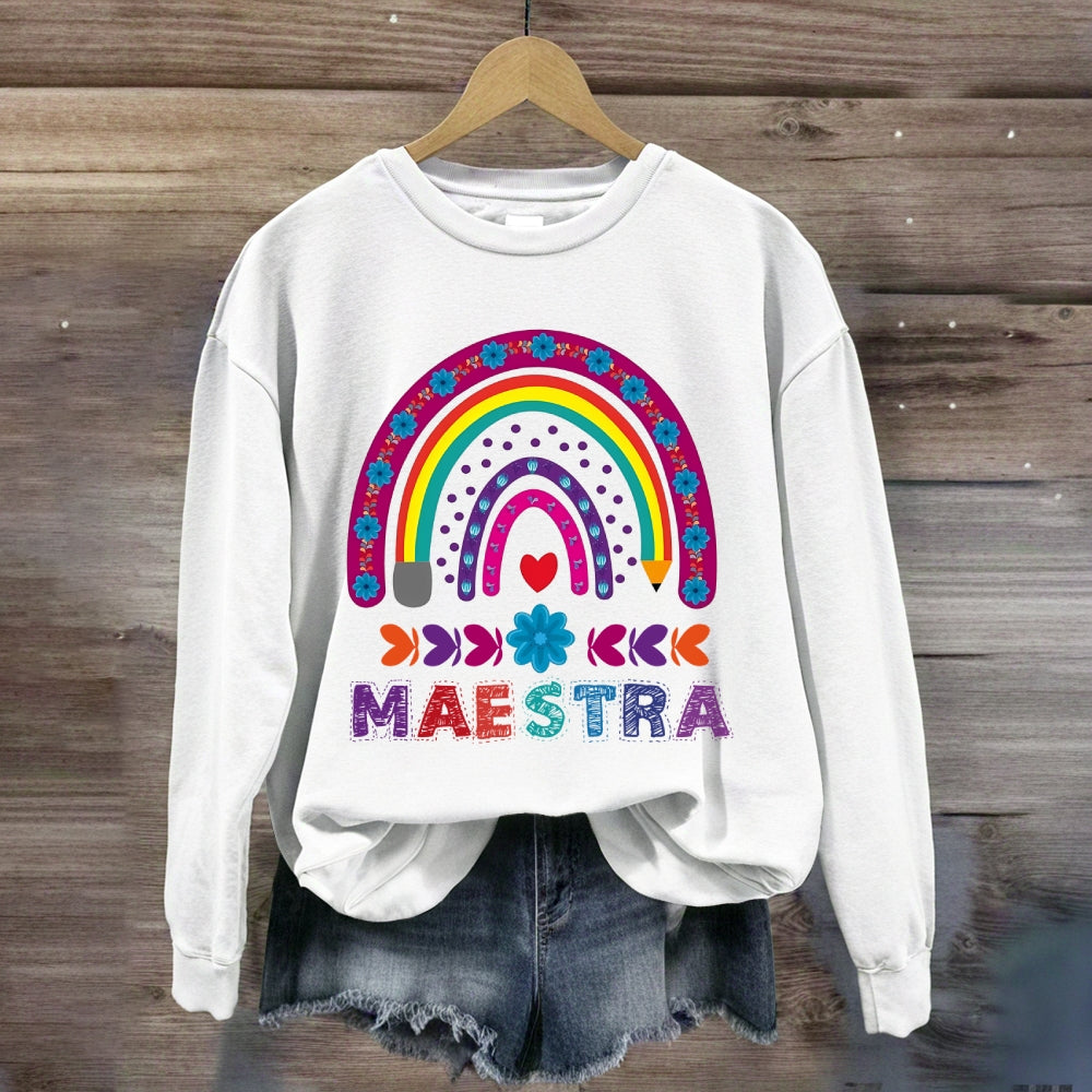 Maestra Purple Rainbow Heart Sweatshirt