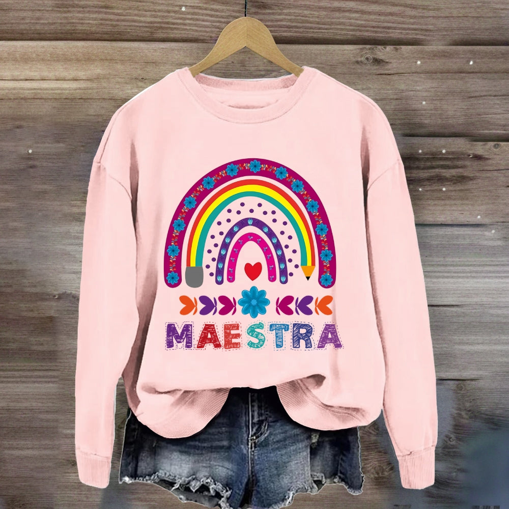 Maestra Purple Rainbow Heart Sweatshirt