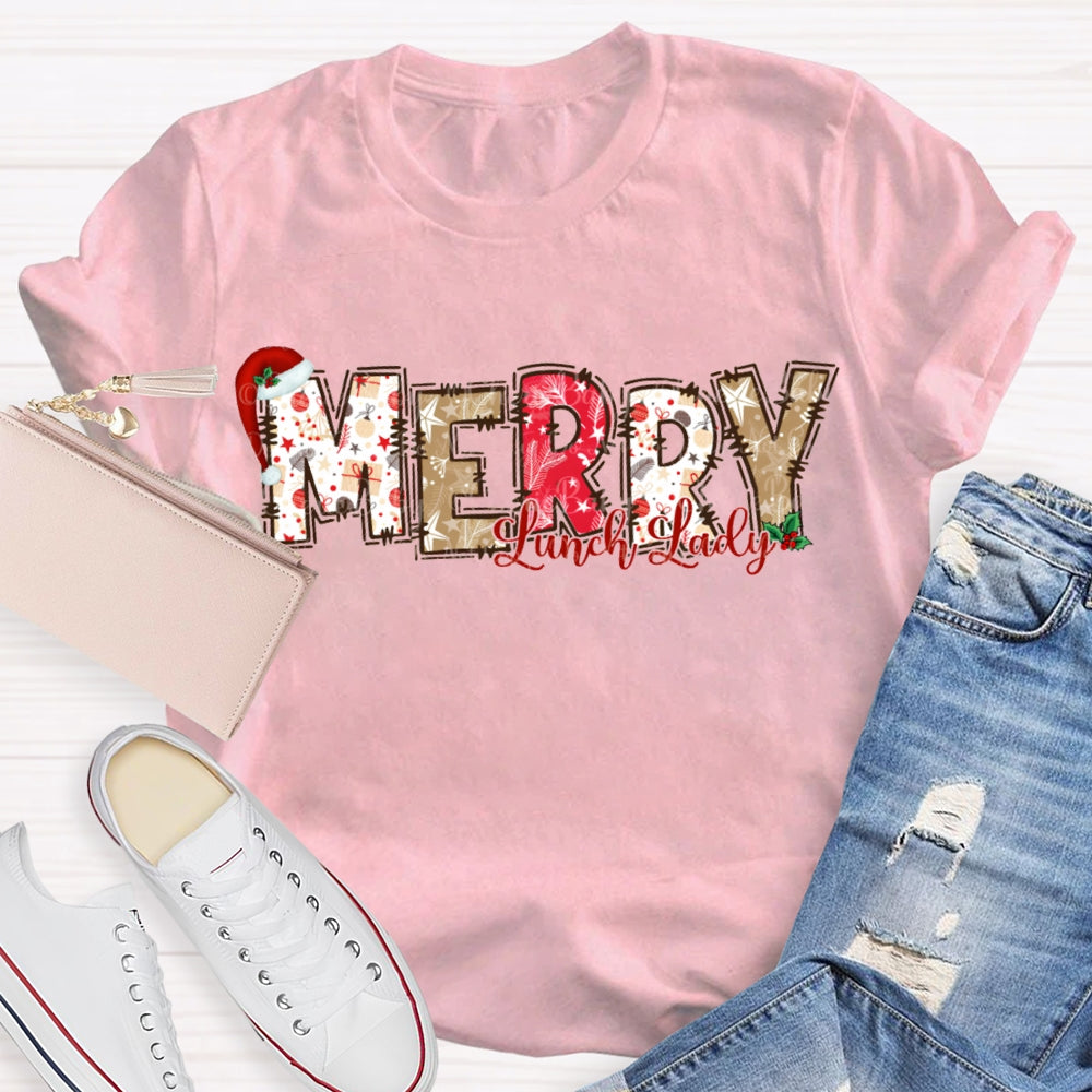 Merry Lunch Lady Christmas Atmosphere Font Christmas T-shirt