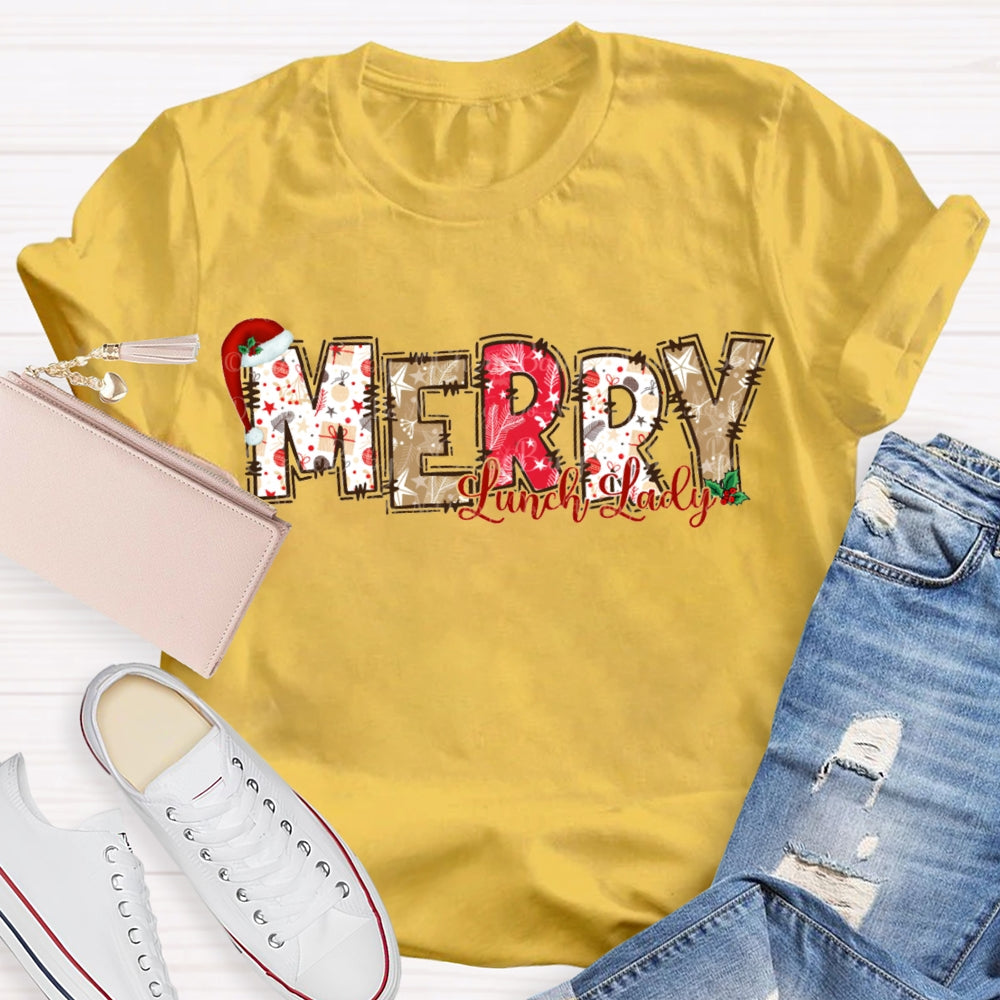 Merry Lunch Lady Christmas Atmosphere Font Christmas T-shirt